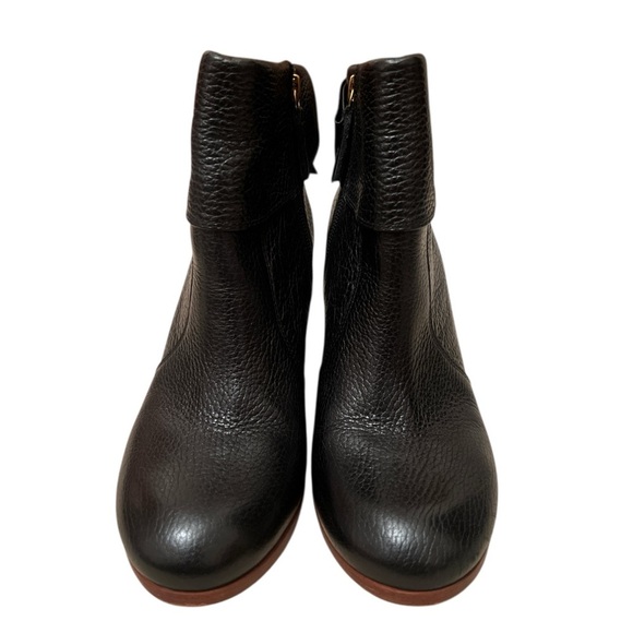 KATE SPADE Lanise Black Leather Bow Stacked Heeled Side Zip Boots Size 7M - Picture 3 of 10